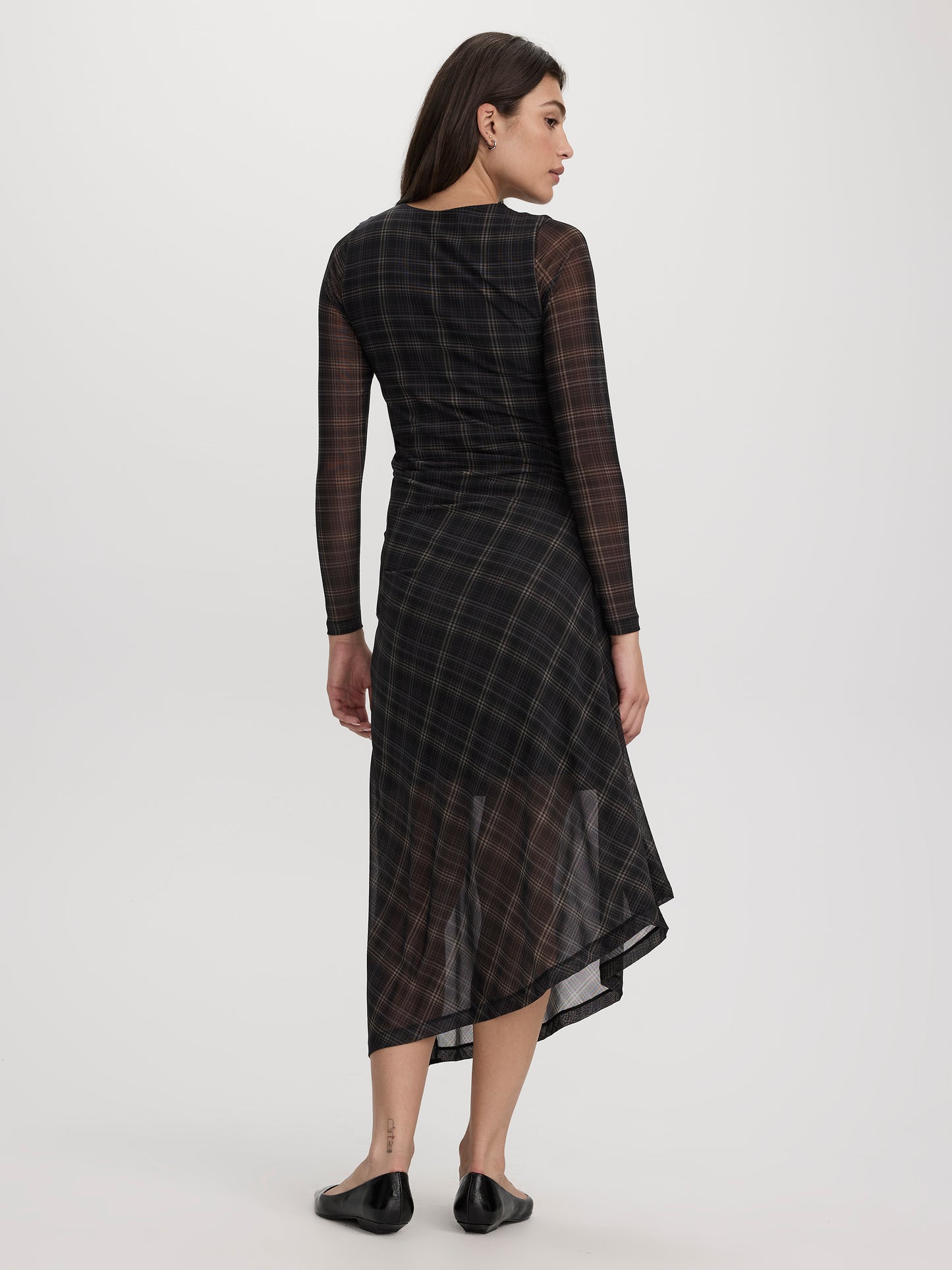 Long-Sleeve Bodycon Midi Dress with Side Shirrings