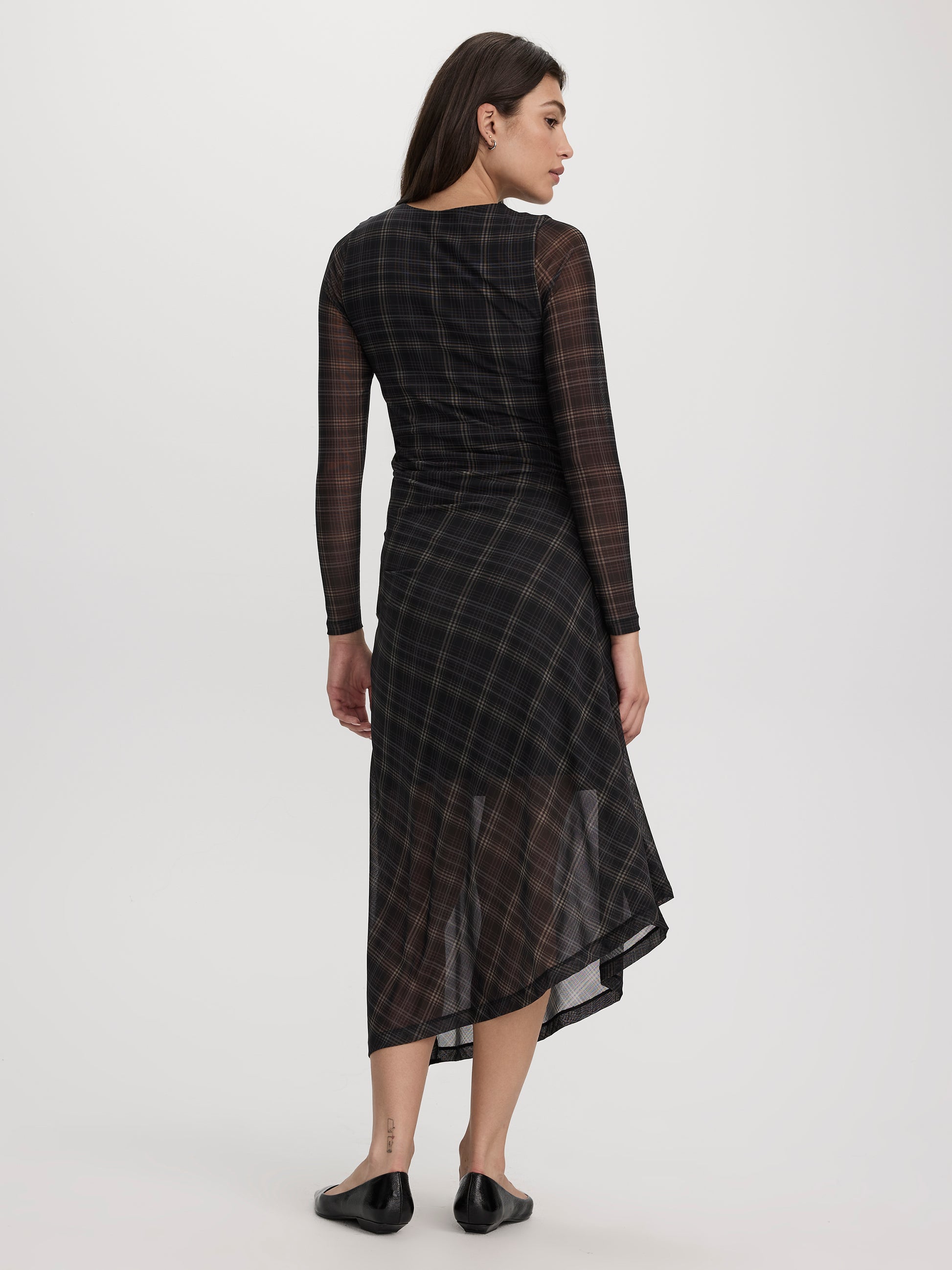 Long-Sleeve Bodycon Midi Dress with Side Shirrings