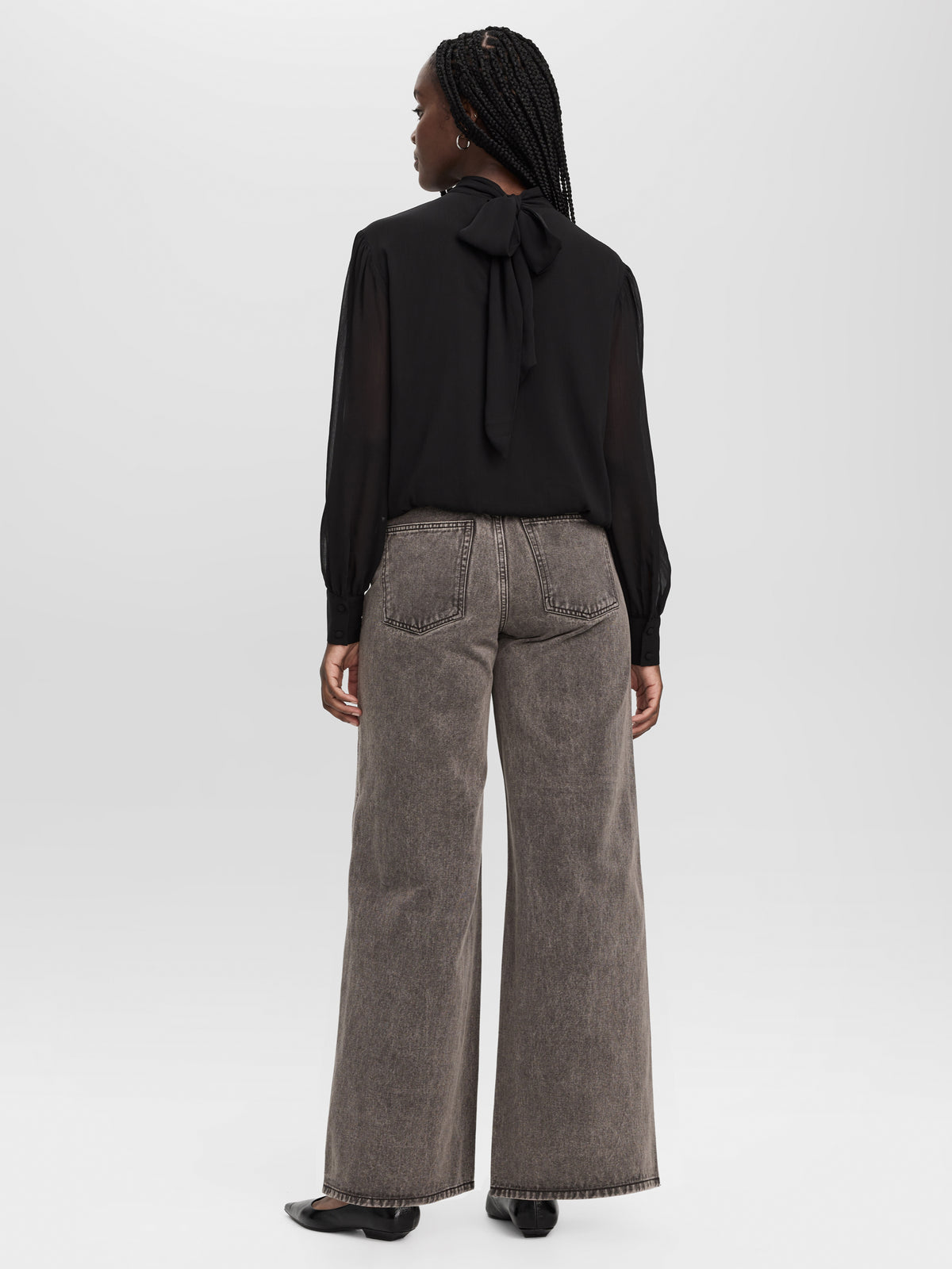 Long-Sleeve Wrap Blouse with Mock Neckline