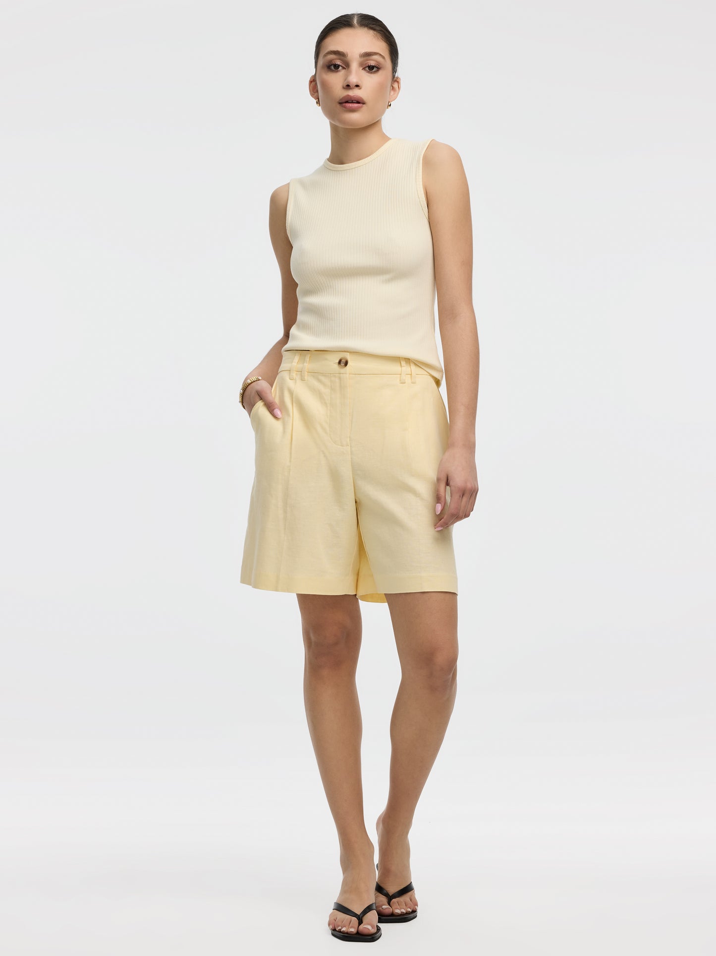 Linen-Blend High-Rise Bermuda