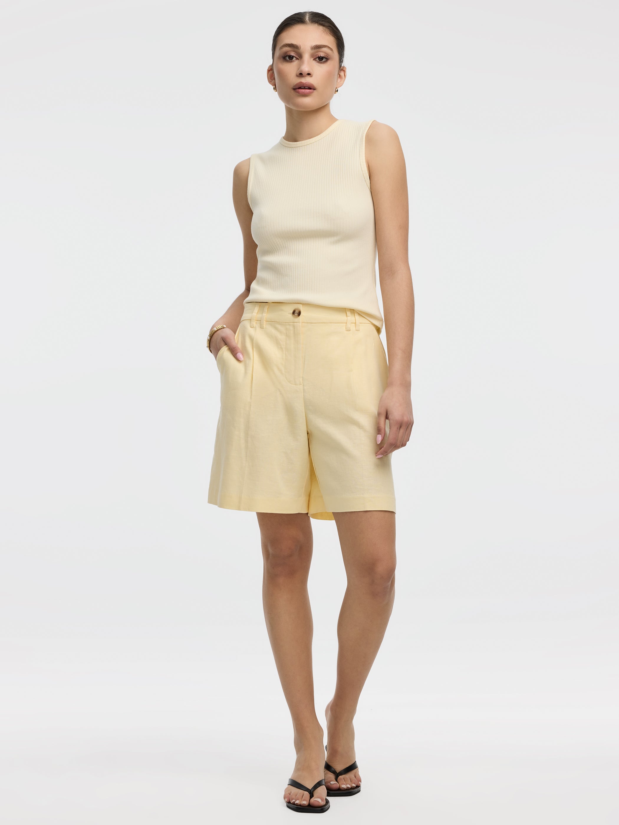 Linen-Blend High-Rise Bermuda