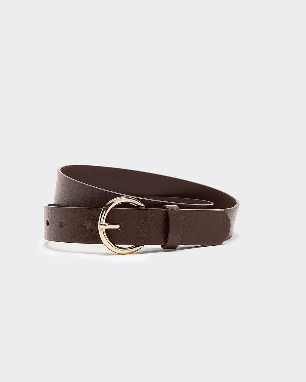 Faux Leather Belt with Round Buckle