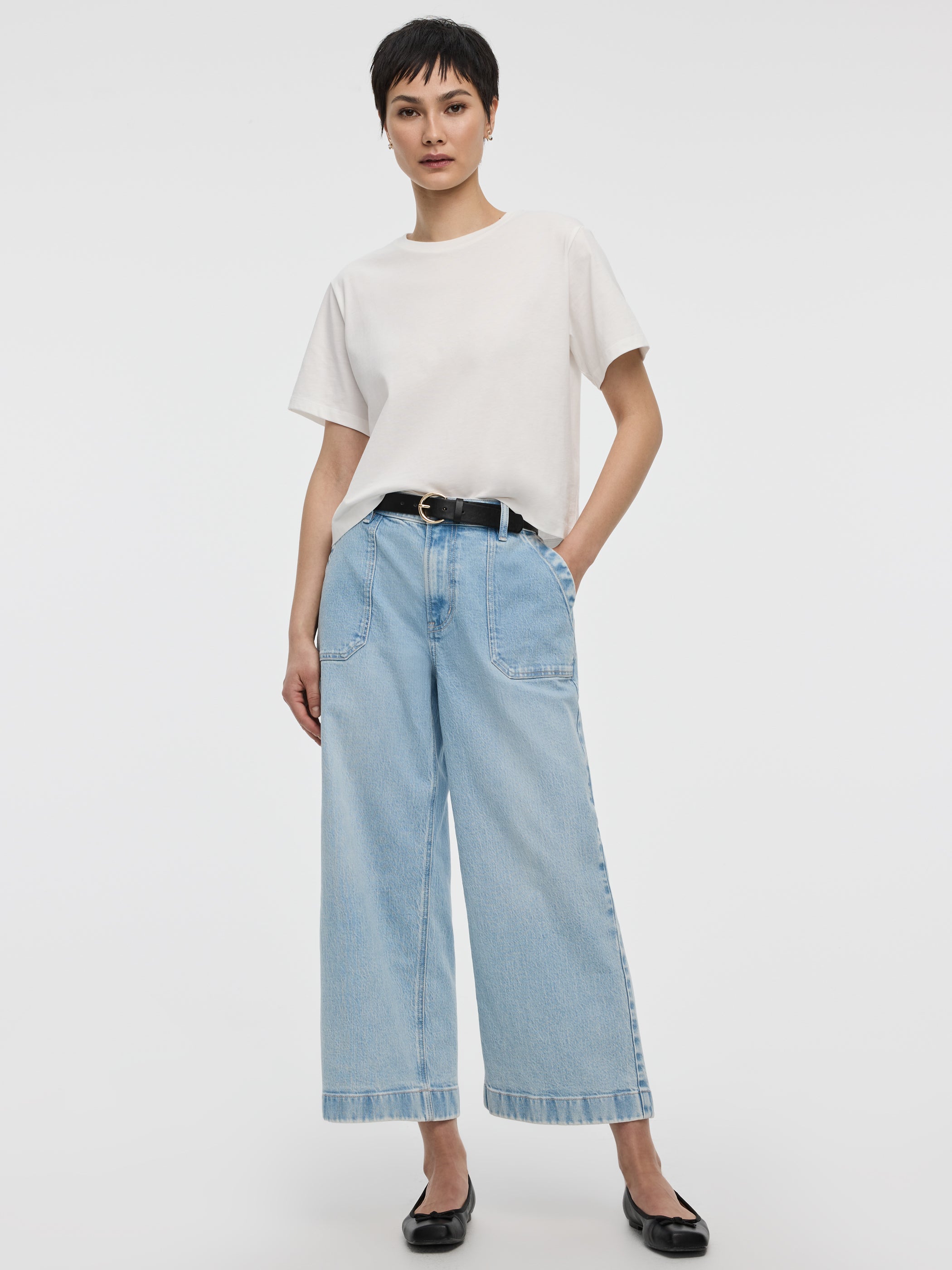 Jean court à jambe large et taille haute