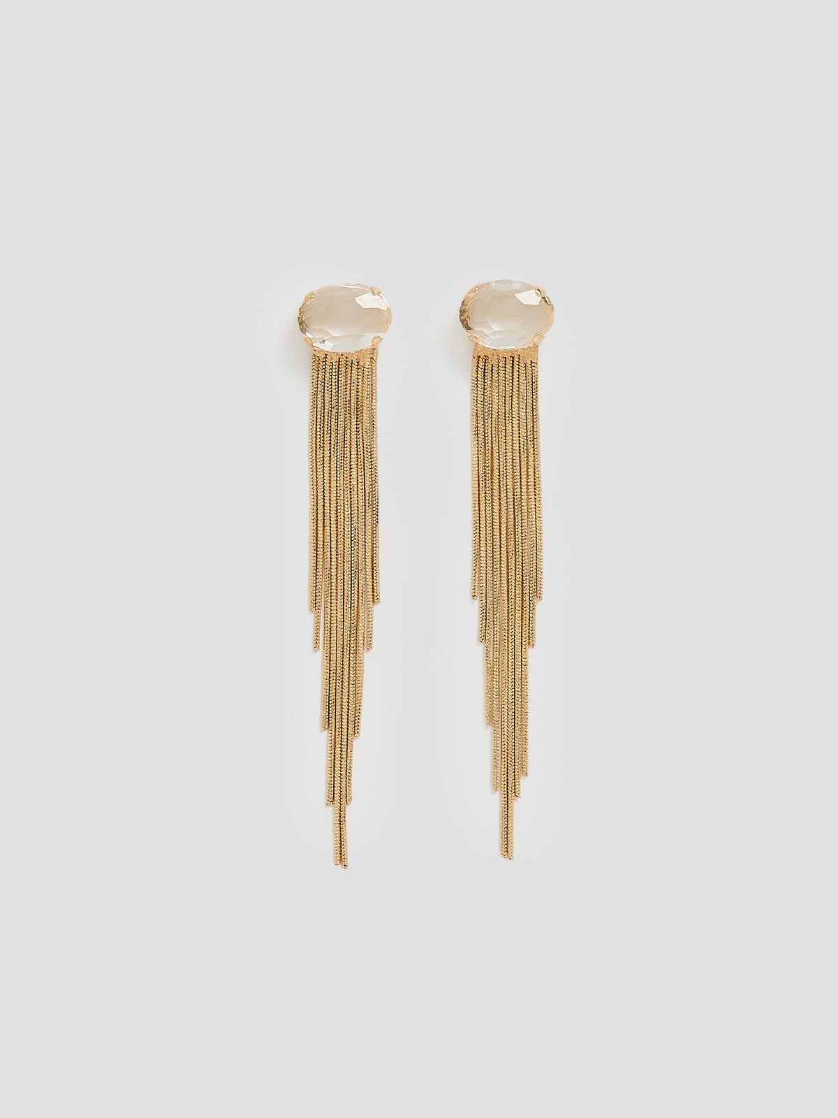 Glass Stone Earrings with Fringe Pendants