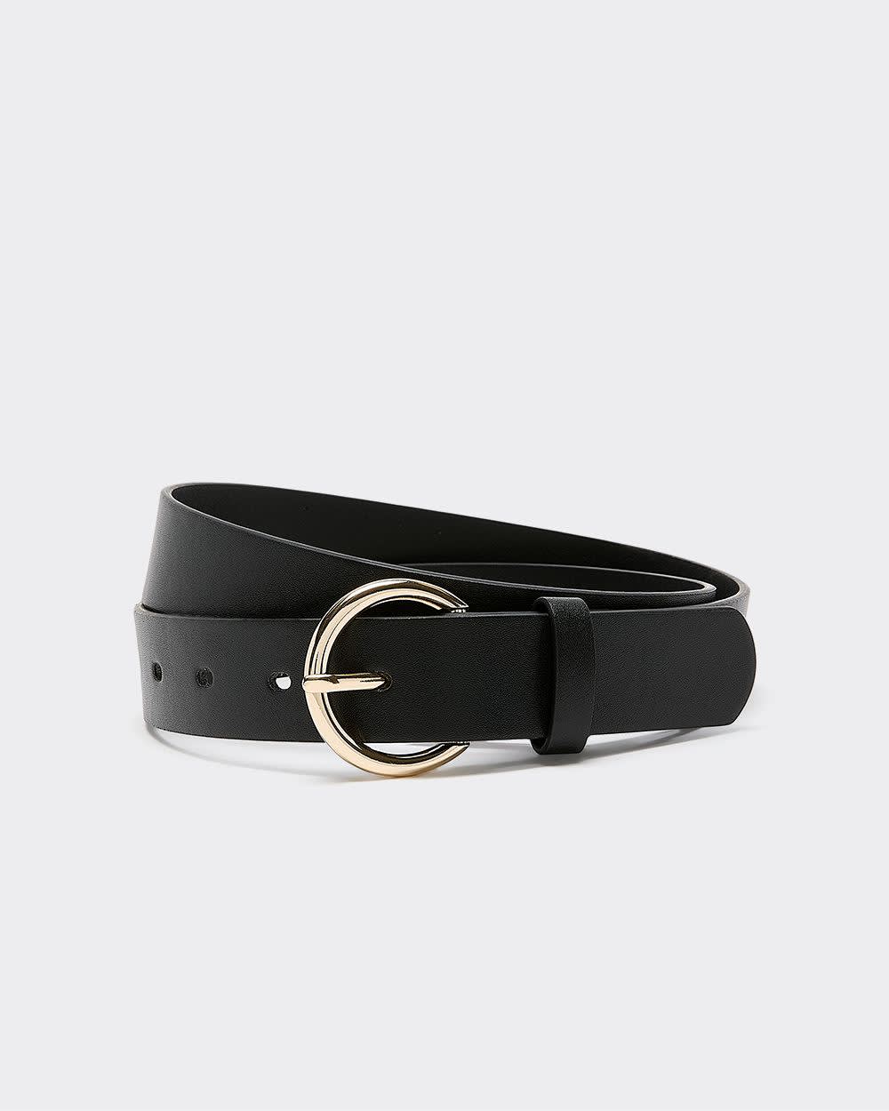 Faux Leather Belt with Round Buckle