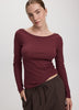 Long-Sleeve Boat-Neck Ribbed Top