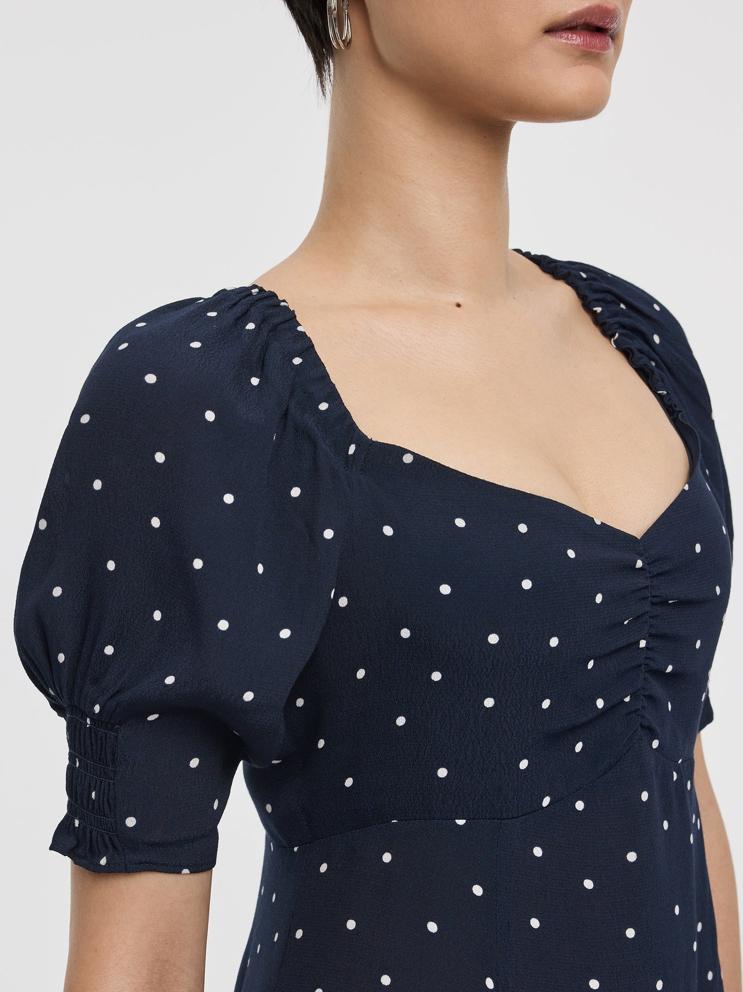 Short-Puffy-Sleeve Empire-Cut Dress with Sweetheart Neckline