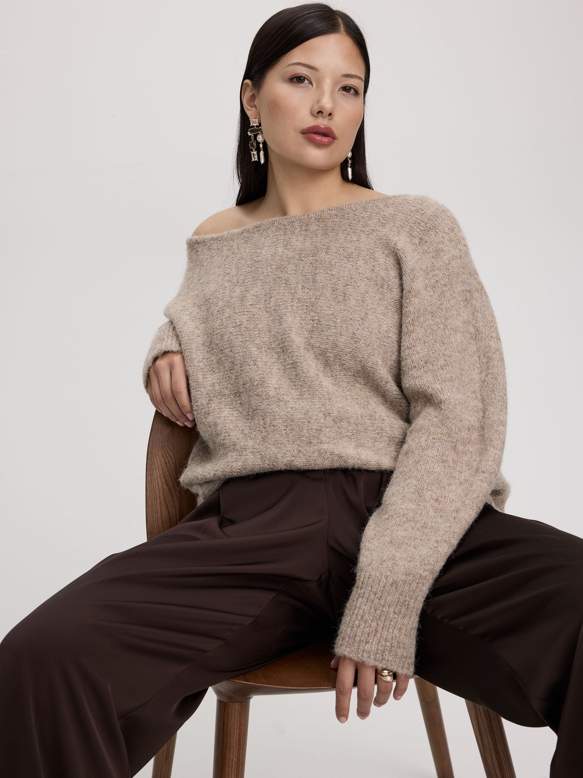 Long-Sleeve Boat-Neck Boxy Sweater