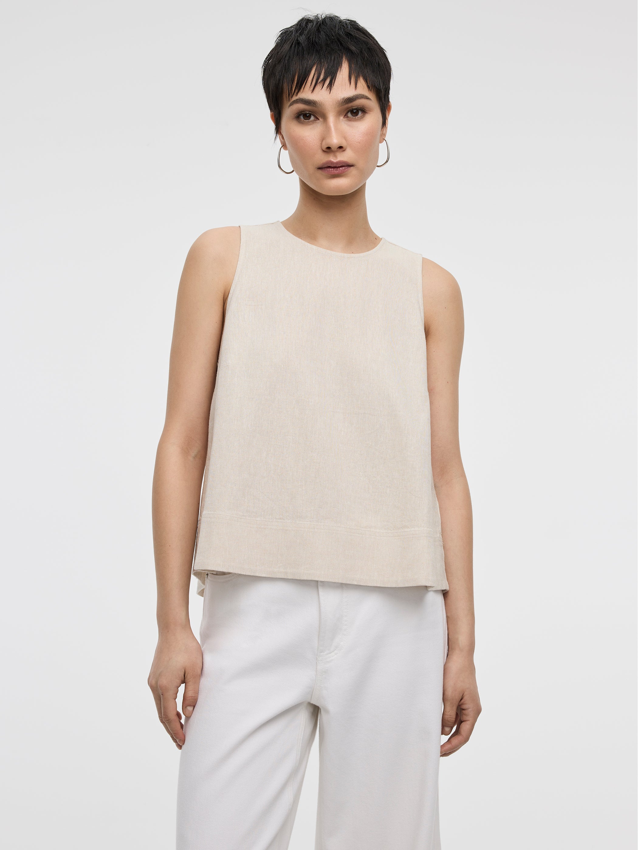 Sleeveless Crew-Neck Blouse