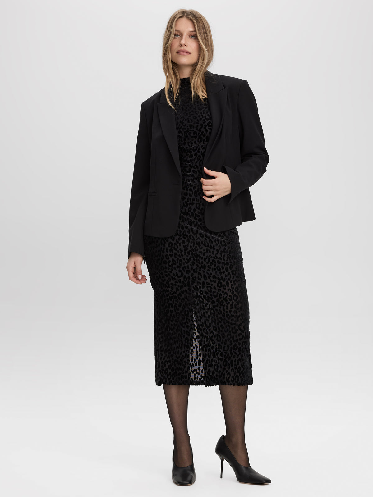 Long-Sleeve Bodycon Midi Dress with Burnout Pattern