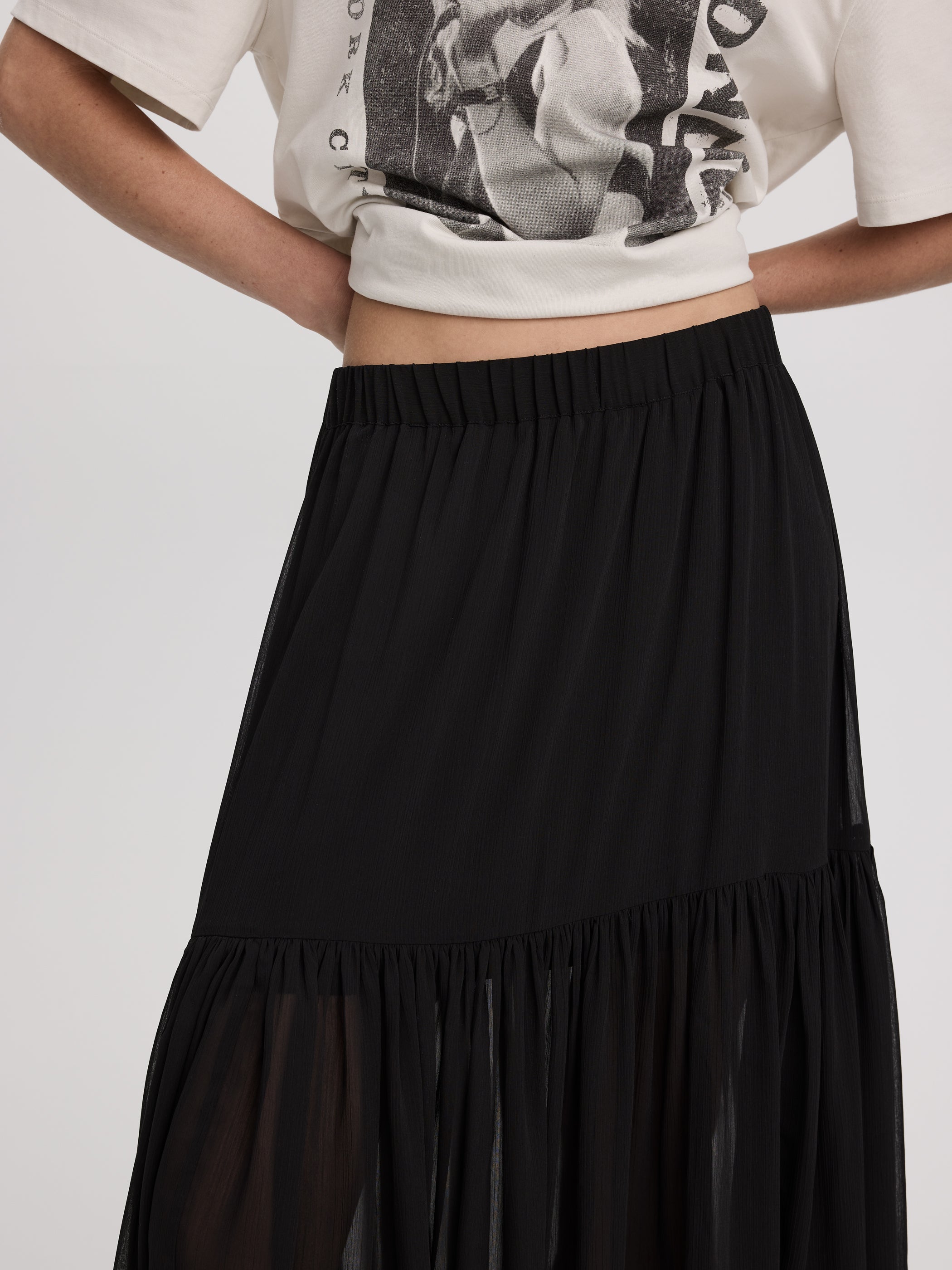 Pleated-Chiffon Maxi Skirt