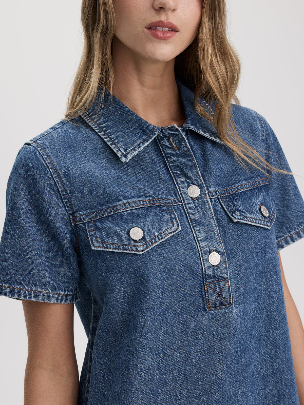 Short-Sleeve Mini Denim Dress