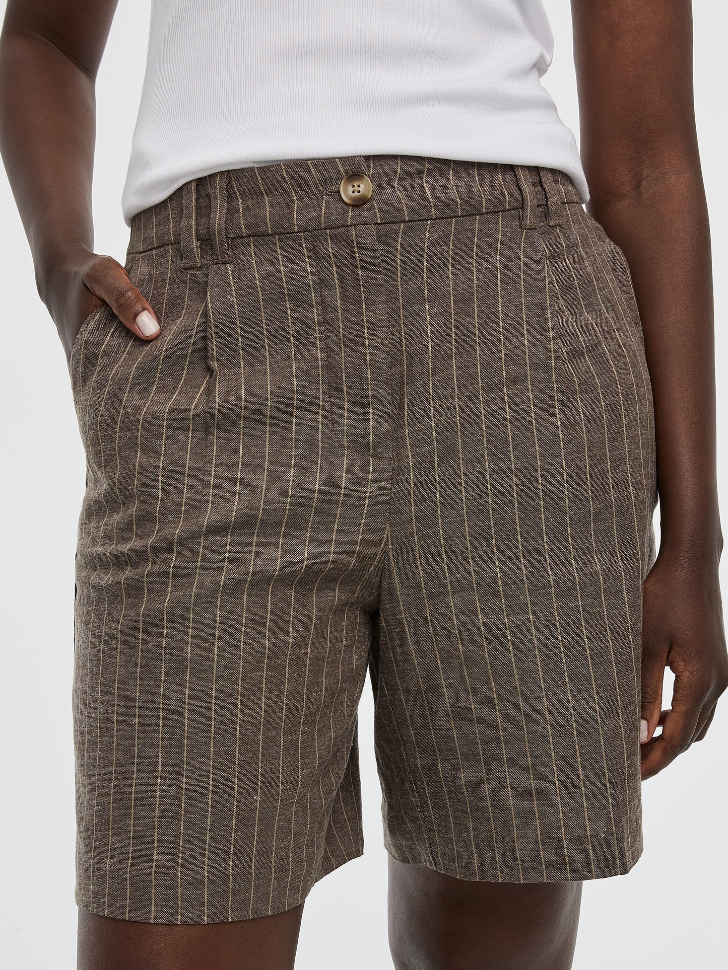 Striped Linen-Blend High-Rise Bermuda