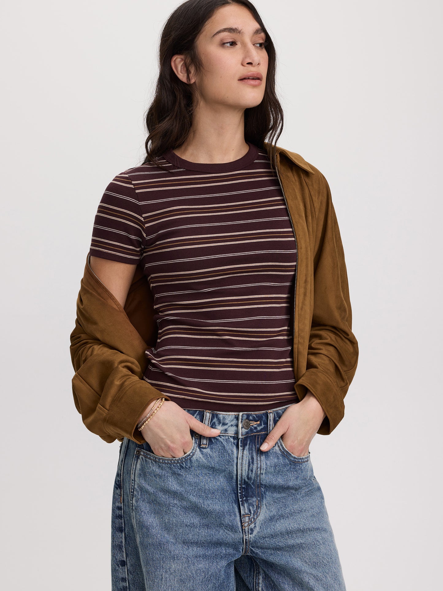 Striped Fitted Crew-Neck Ribbed T-Shirt