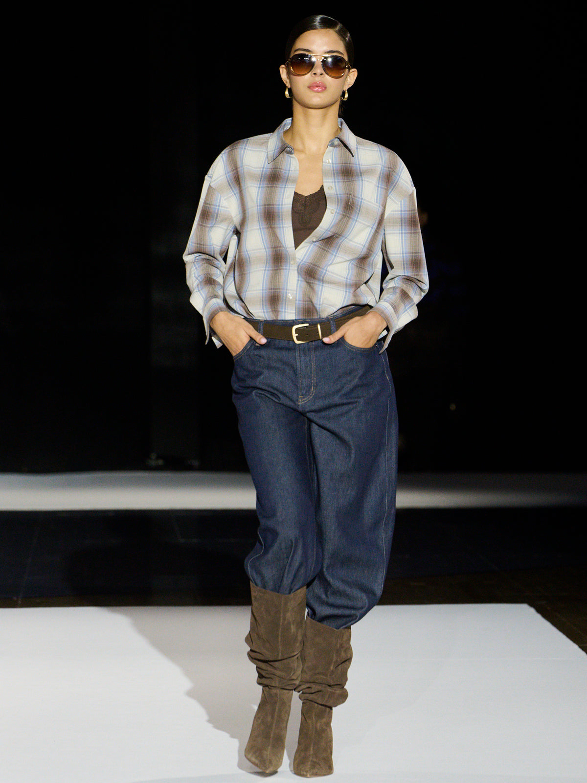 Loose Plaid Blouse with Pocket