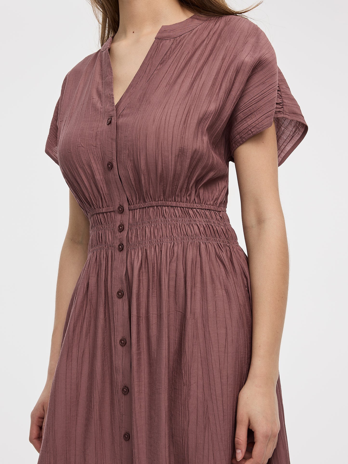 Elbow-Sleeve Midi Shirtdress