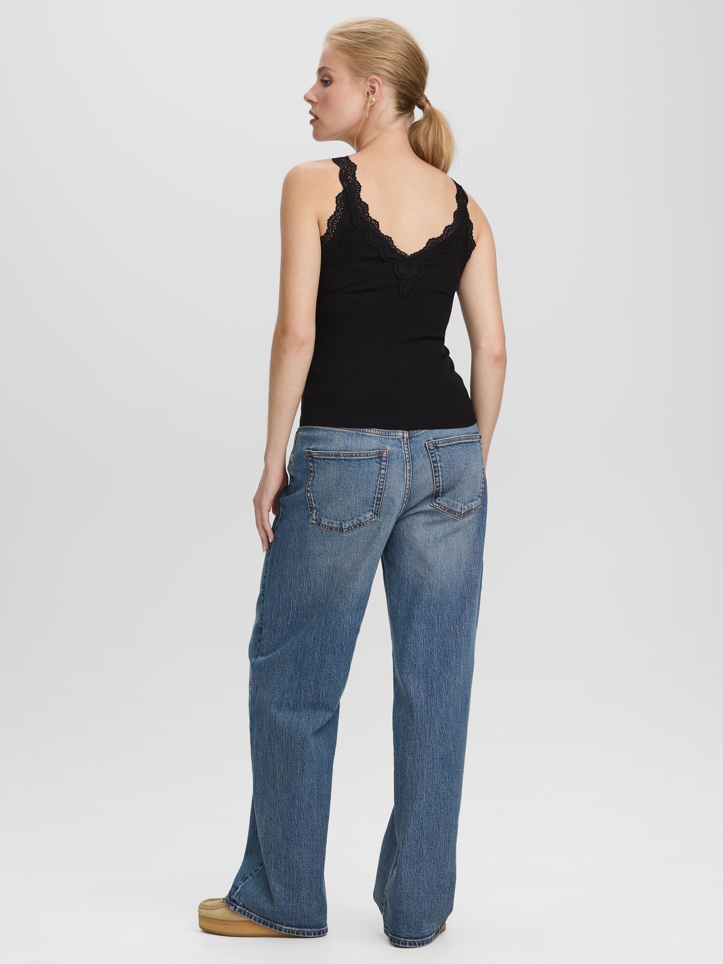 V-Neck Cami with Lace Trim