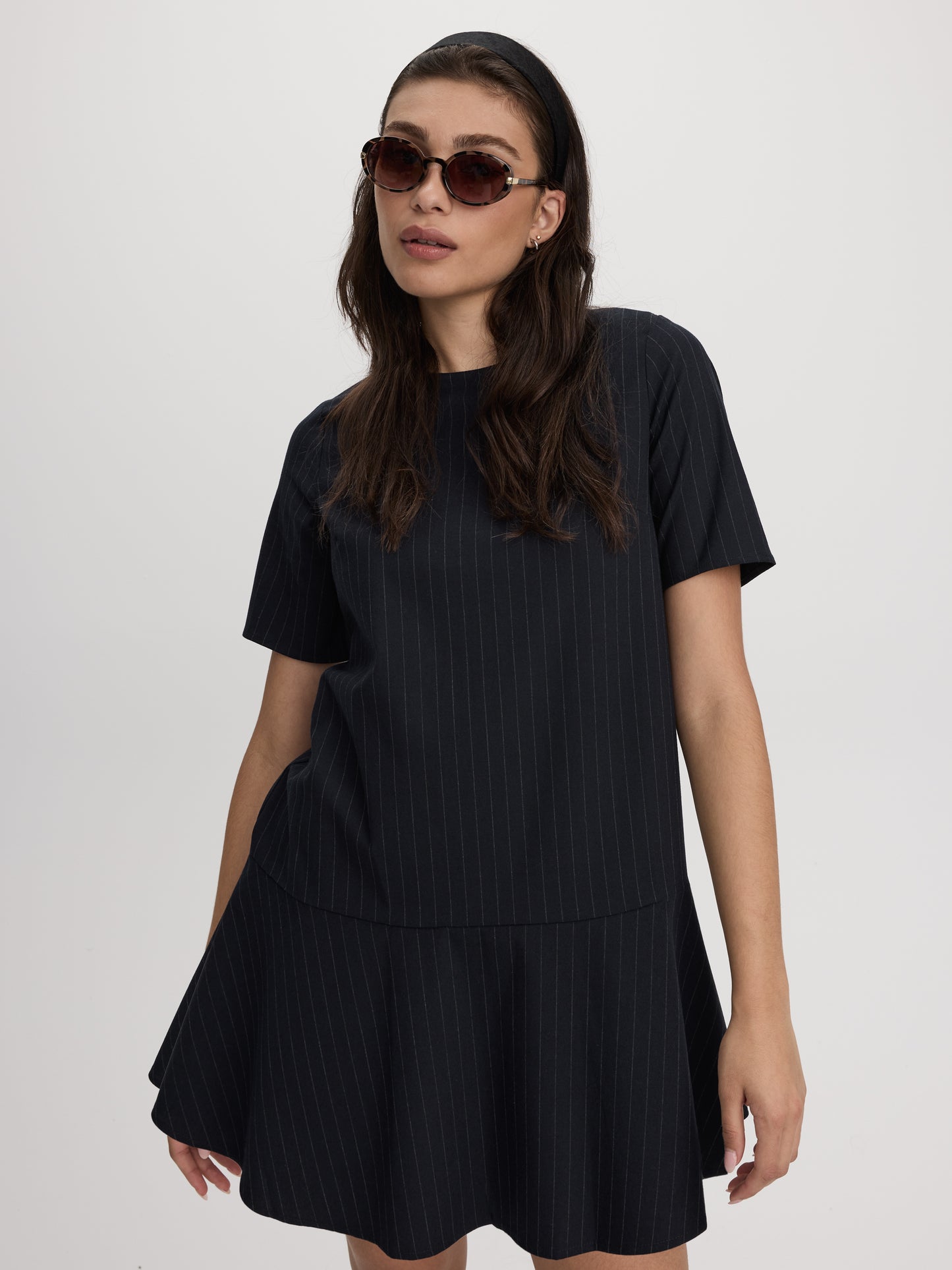 Elbow-Sleeve Crew-Neck Mini Dress