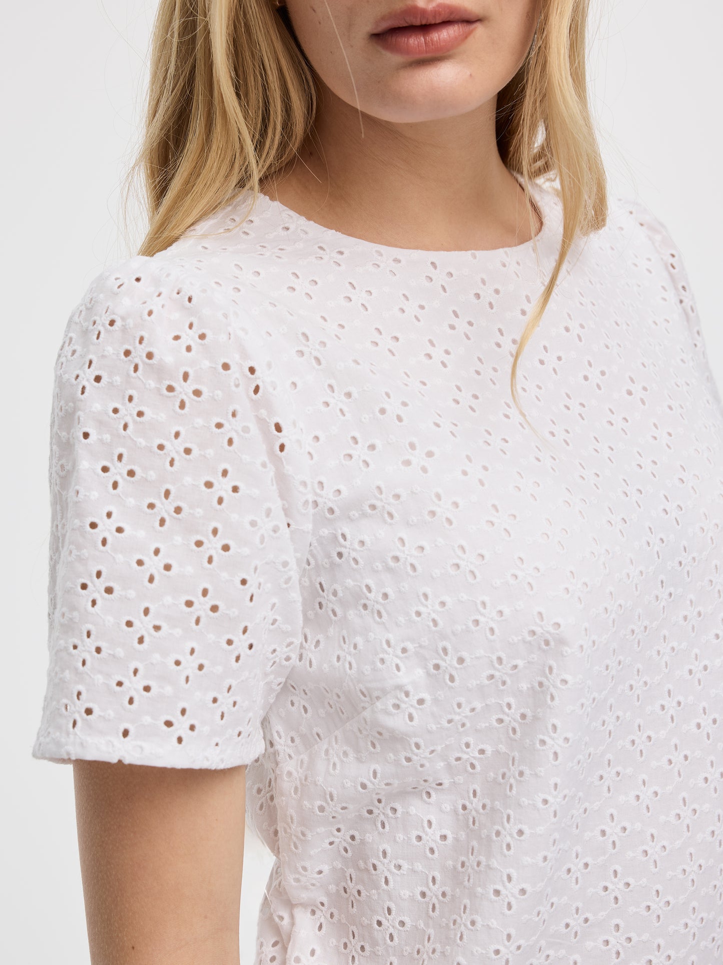 Short-Sleeve Crew-Neck Eyelet Dress