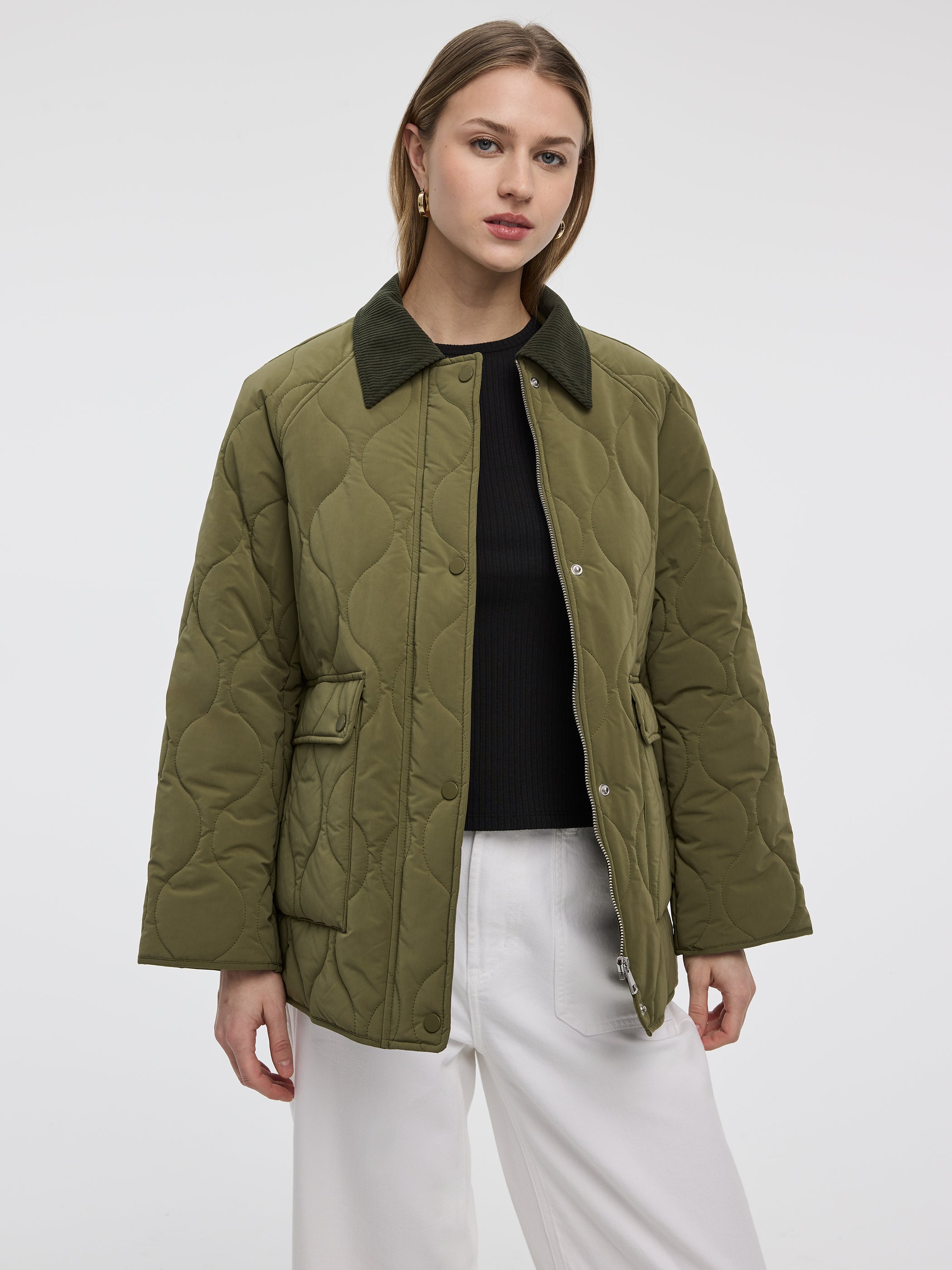Women's Quilted Jacket with Corduroy Collar – Reitmans