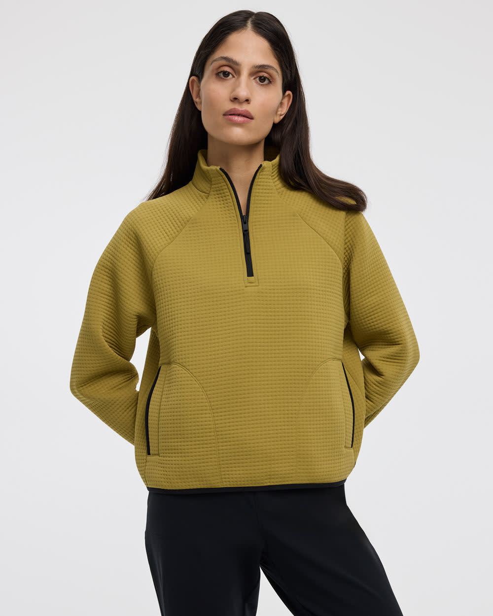 Long-Sleeve Half-Zip Mock-Neck Pullover - Hyba