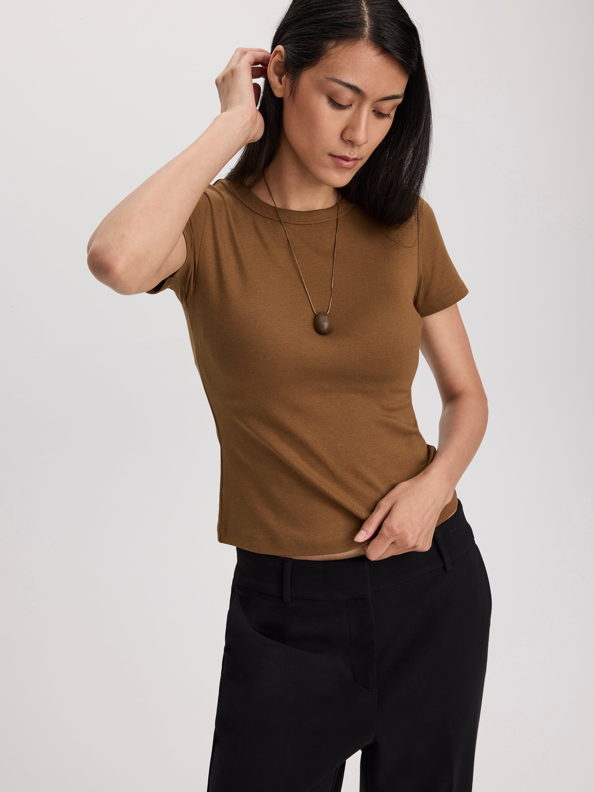 Fitted Crew-Neck Ribbed T-Shirt