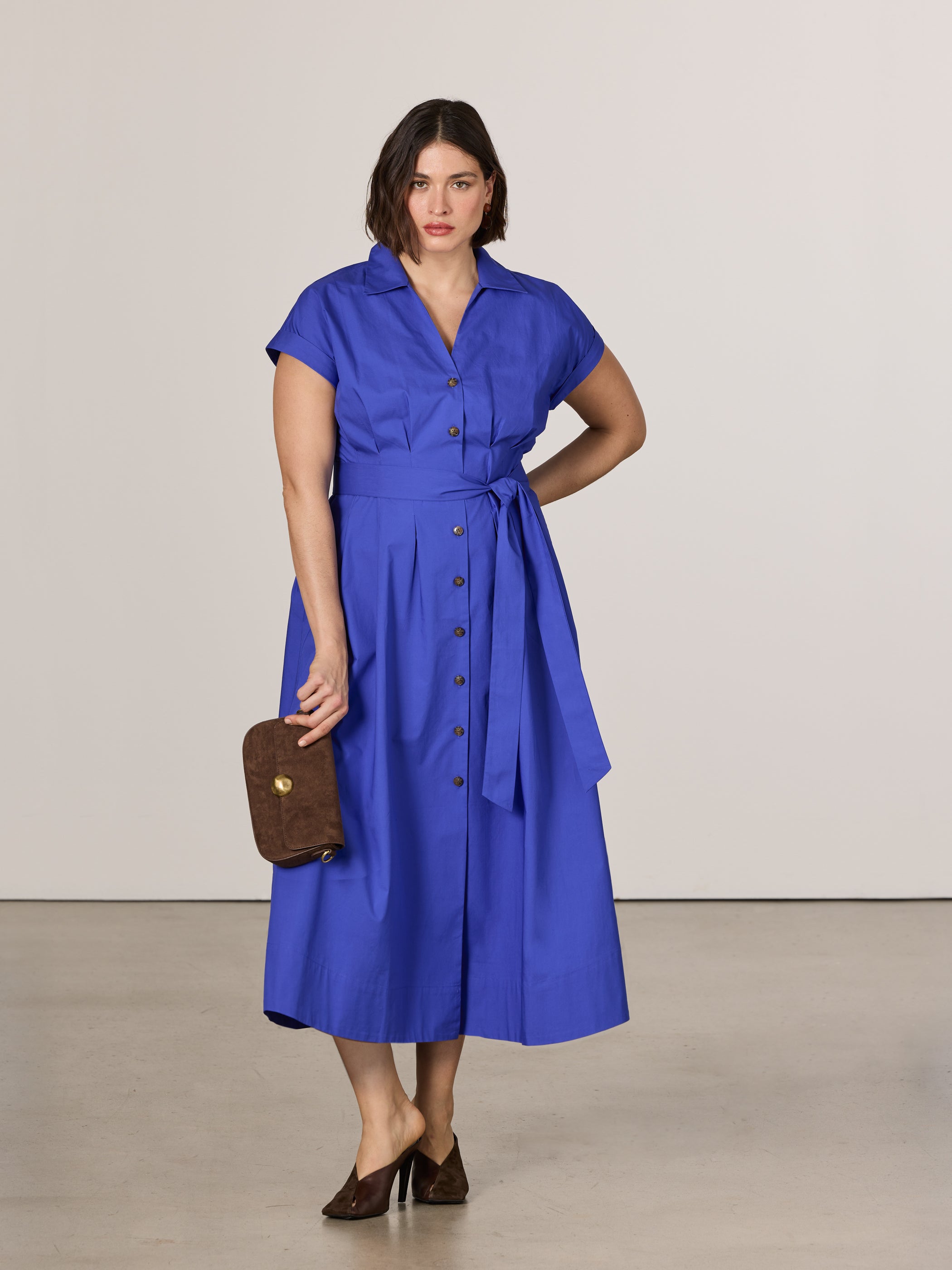Cap-Sleeve Belted Shirtdress