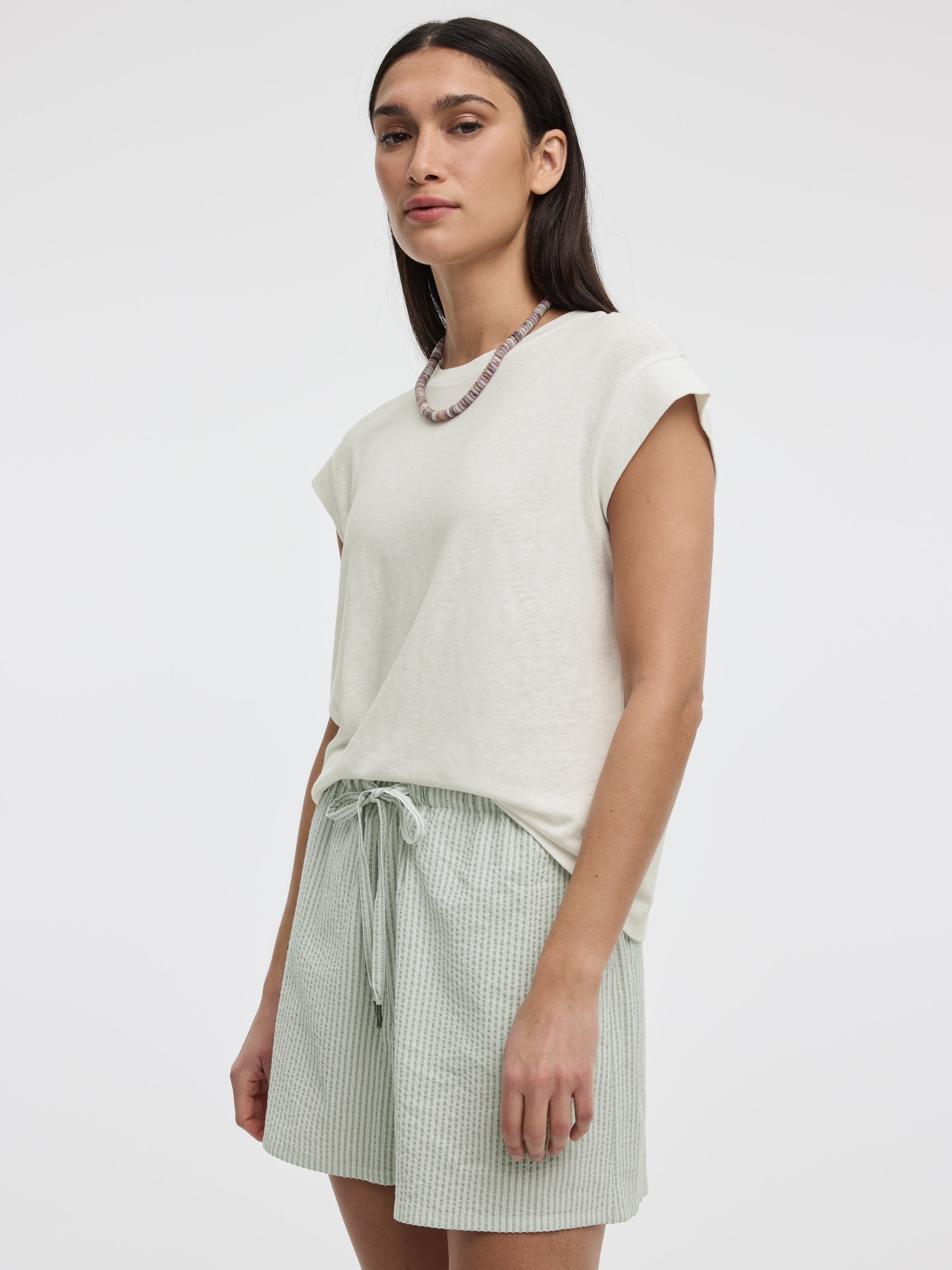 Linen-Blend Extended-Sleeve Crew-Neck Tee