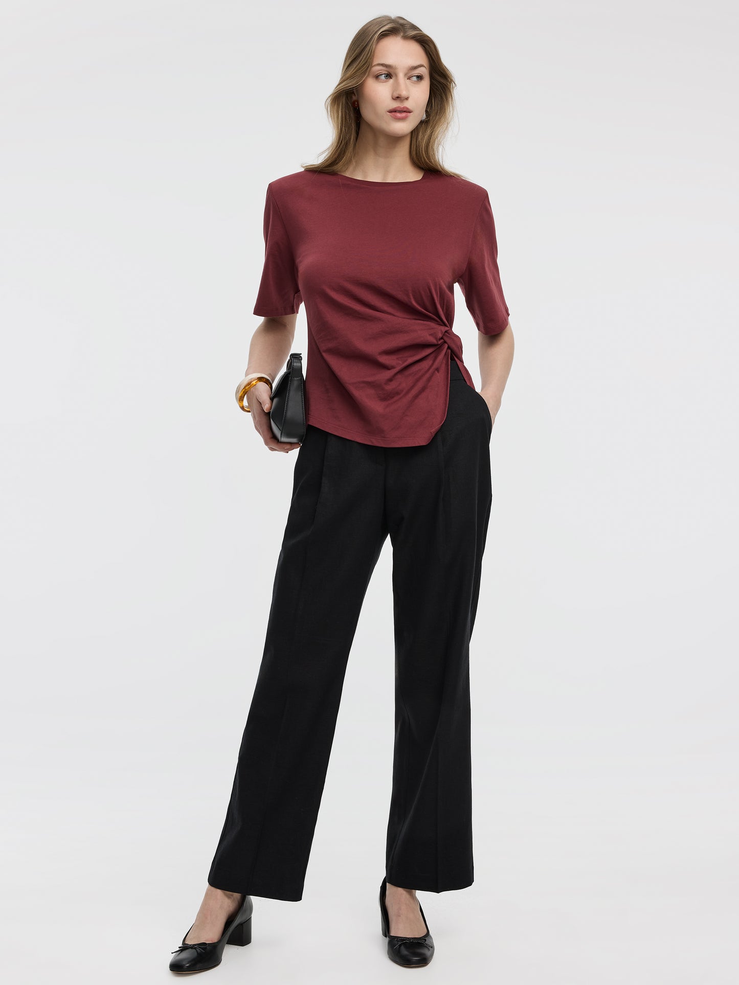 Linen-Blend Straight-Leg High-Rise Pant