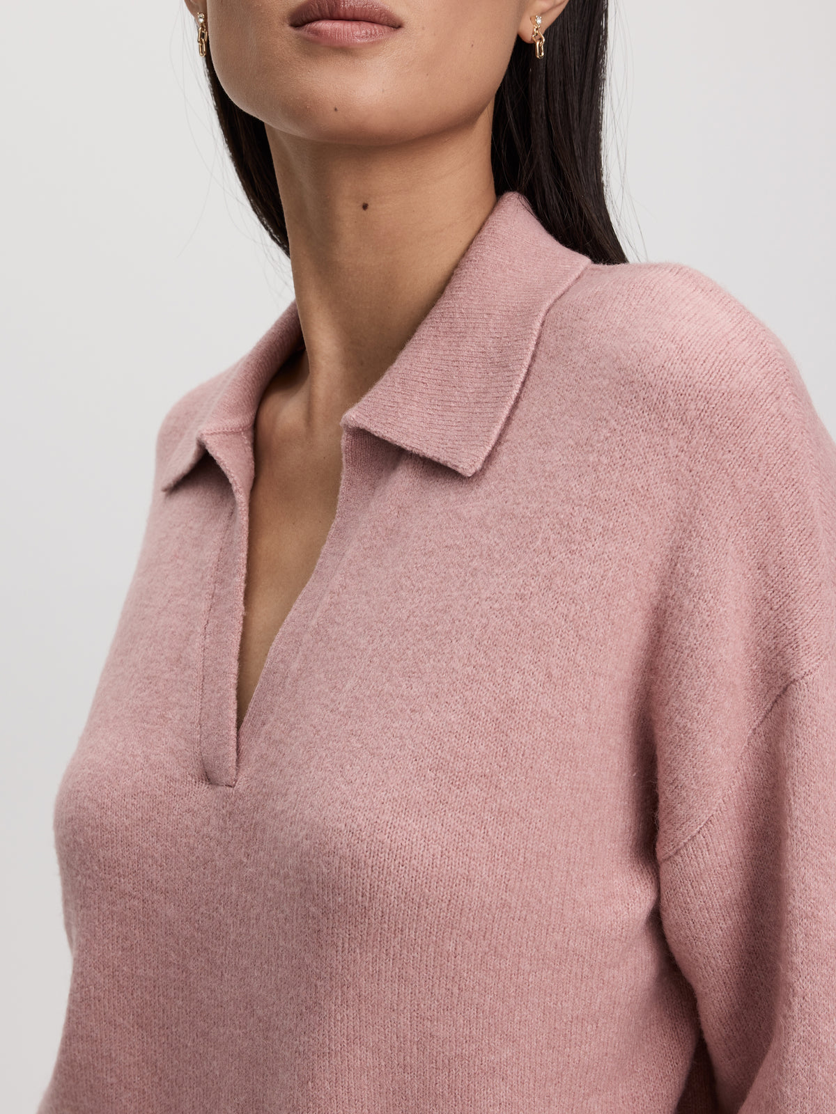 Long-Sleeve Boxy Sweater with Johnny Collar