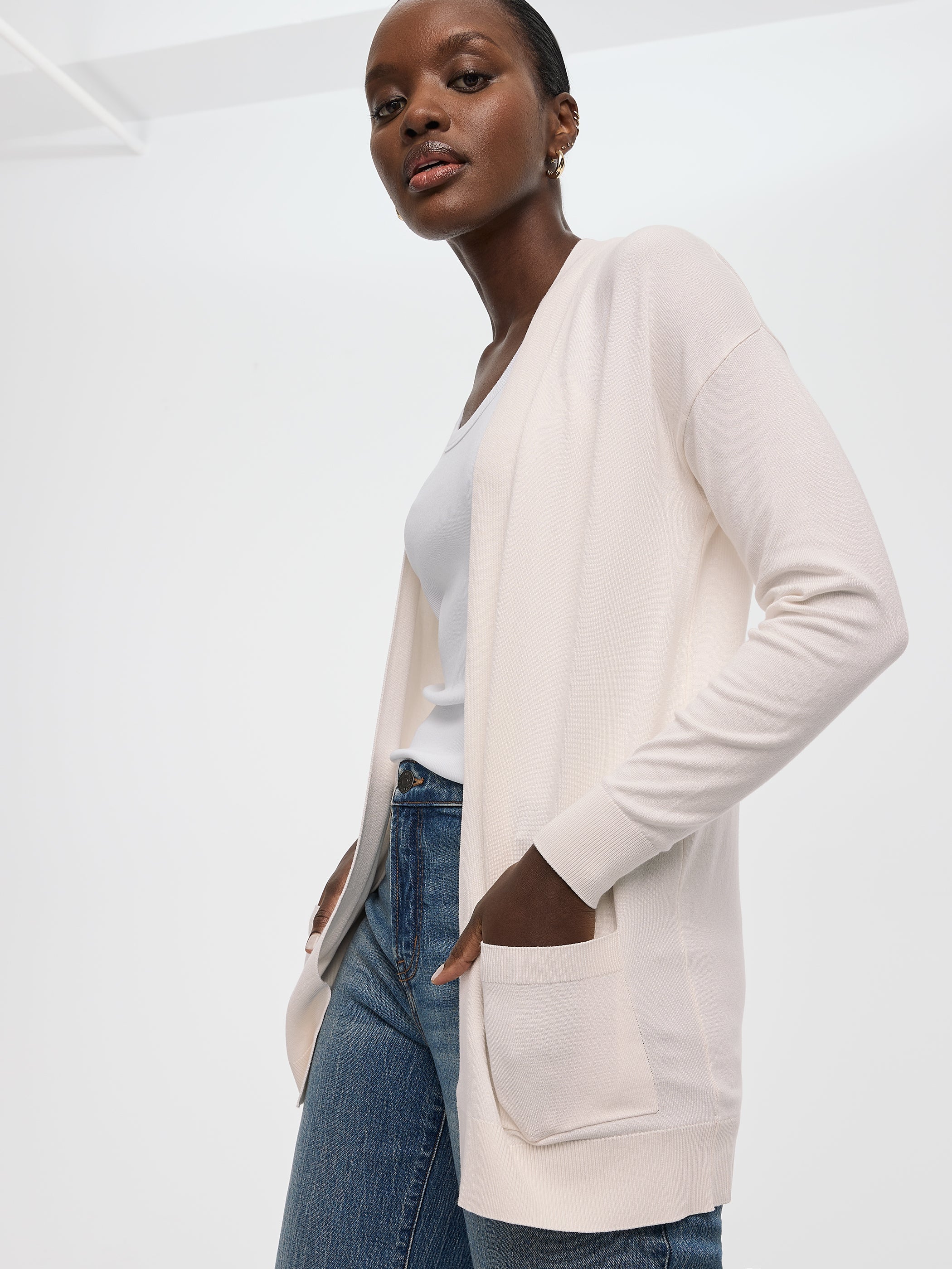 Cardigan ouvert à manches longues avec poches - R Essentiels