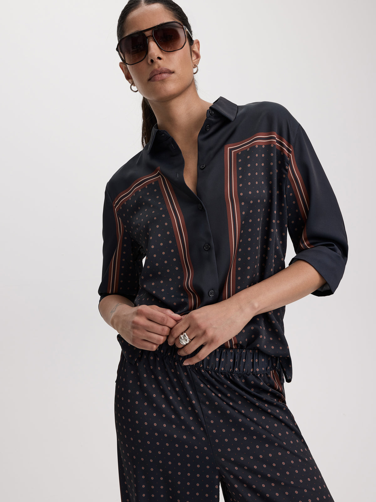 Long-Sleeve Loose Satin Blouse