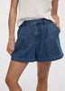 Pleated Denim Shorts