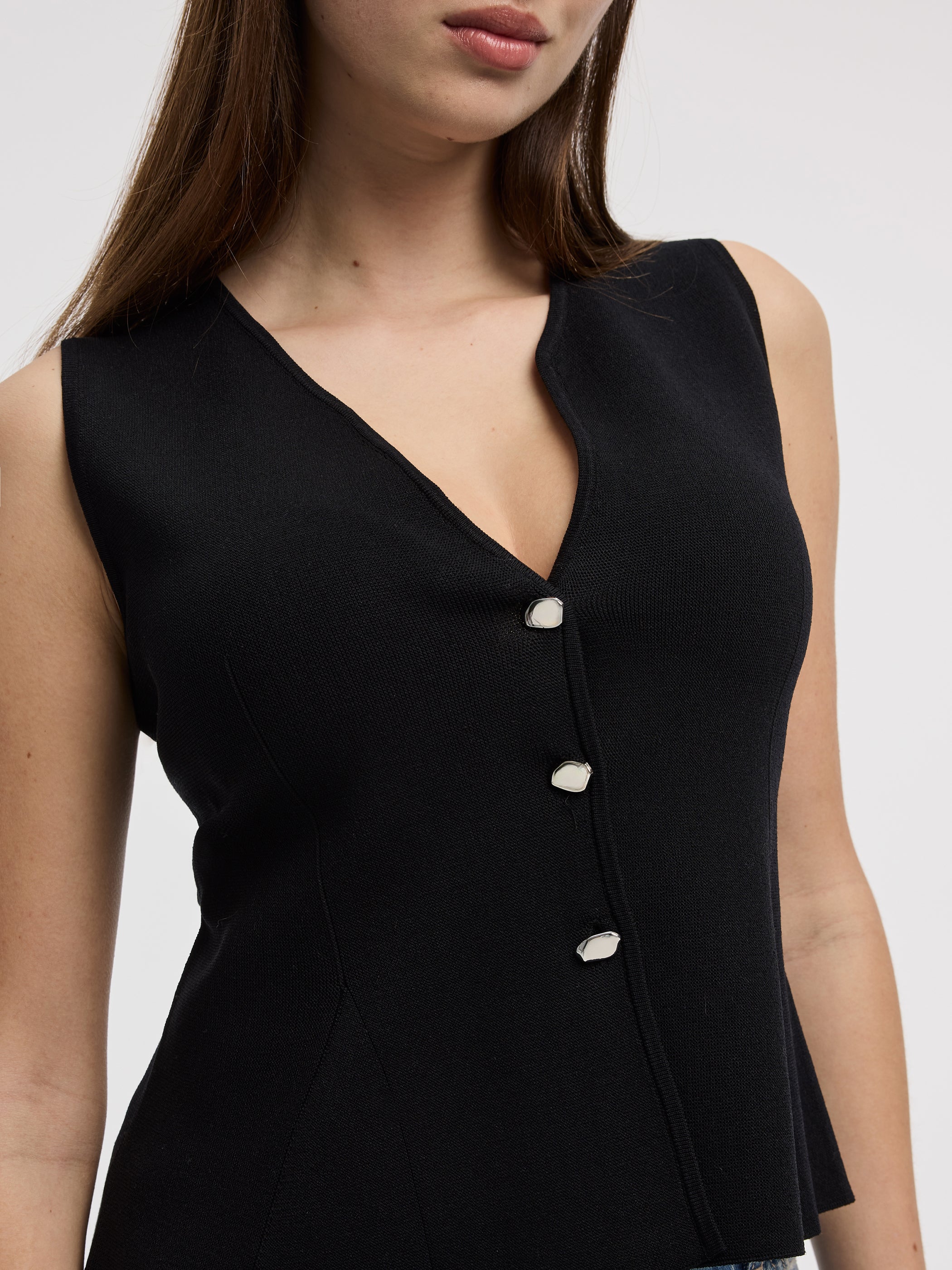 Knit Vest with Peplum Hem