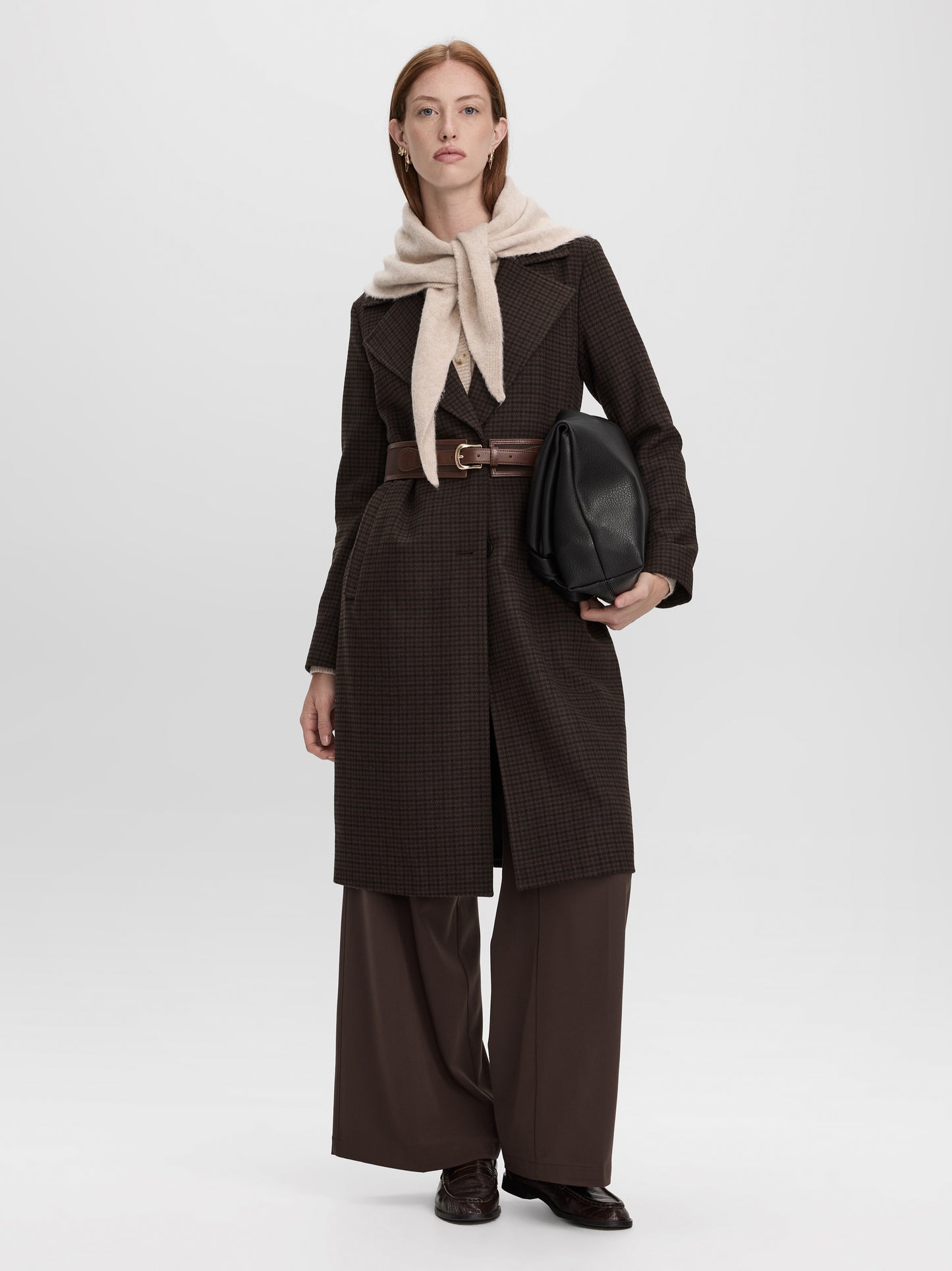 Houndstooth Wool-Blend Coat