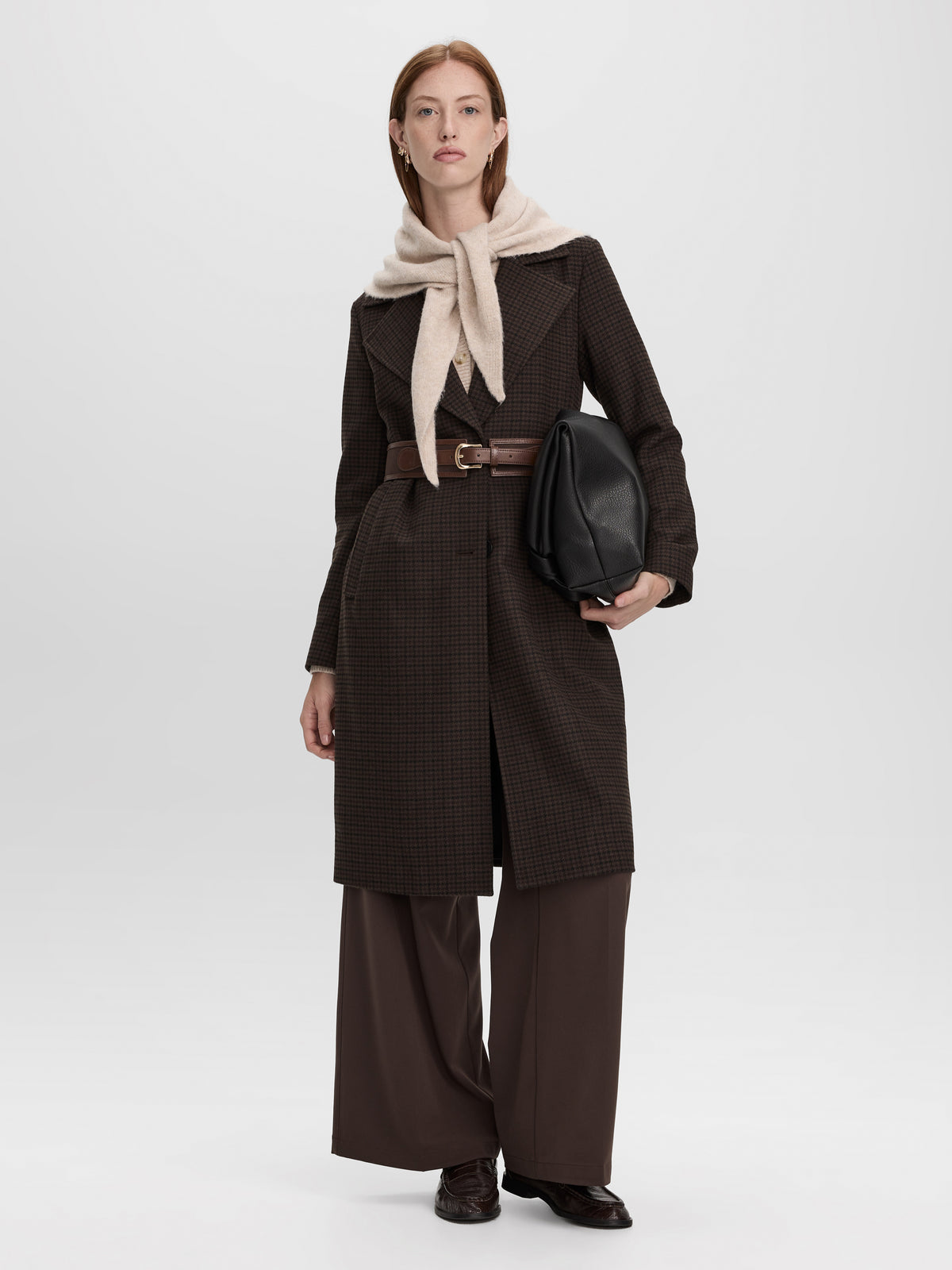 Houndstooth Wool-Blend Coat
