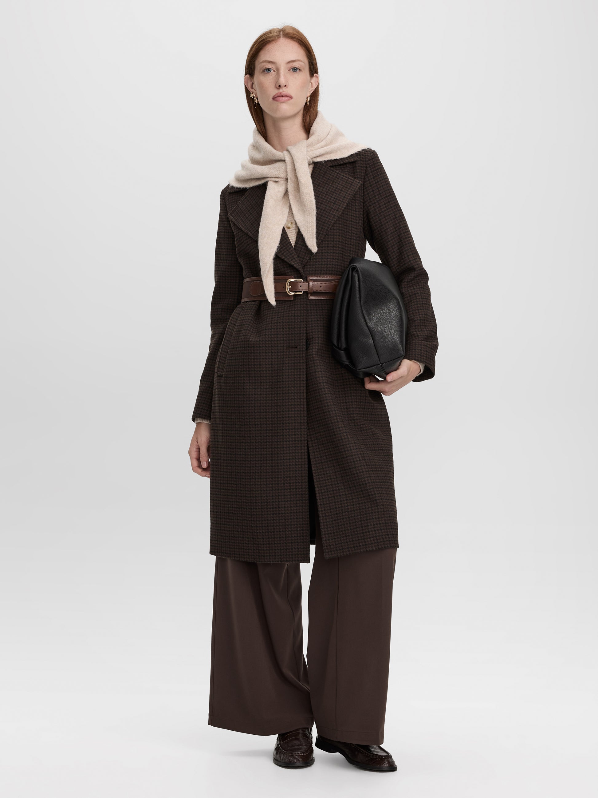 Houndstooth Wool-Blend Coat