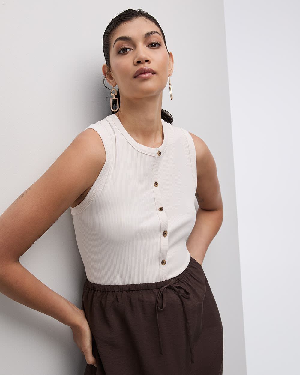 Buttoned-Down Crew-Neck Tank