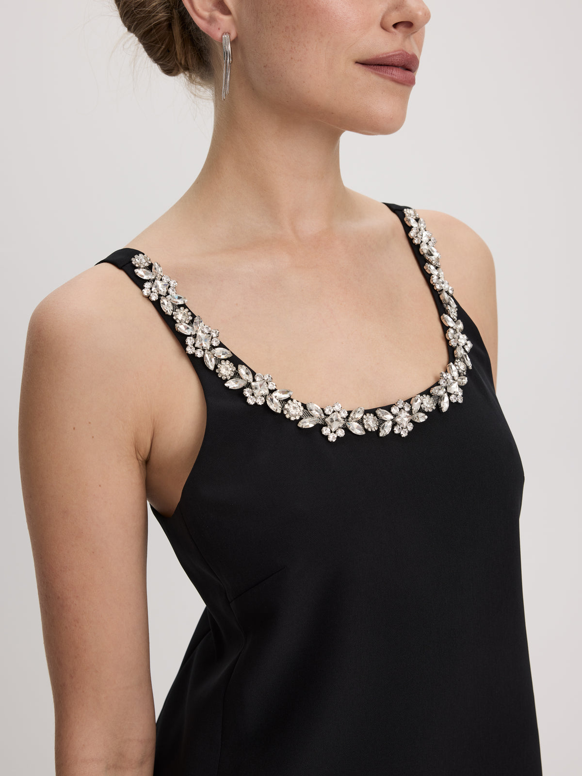 Sleeveless Shift Dress with Jewelled Neckline