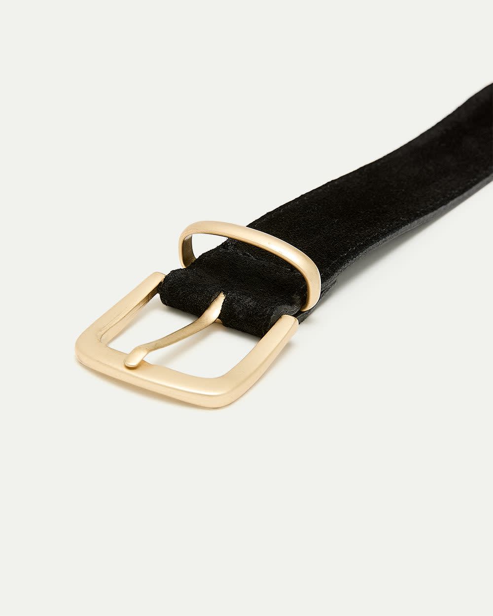 Suede Belt with Rectangular Buckle