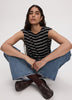 Striped Short-Dolman-Sleeve Boat-Neck T-Shirt