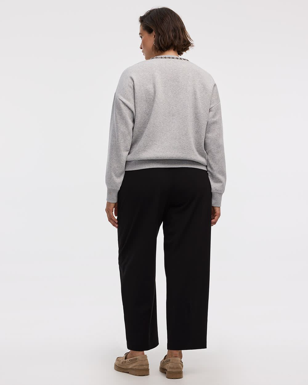 Long-Sleeve Crew-Neck Fleece Sweatshirt with Rhinestones