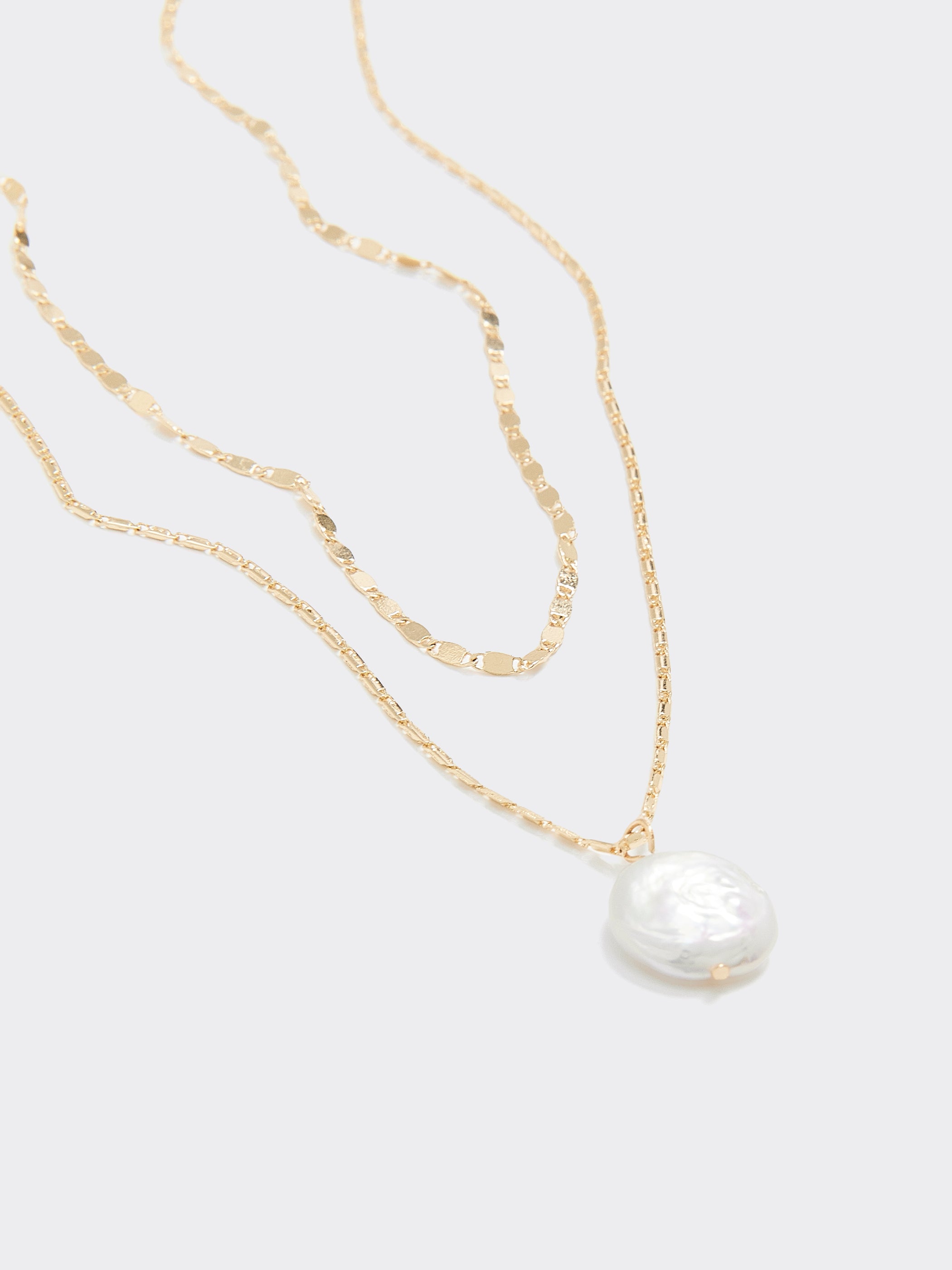 Double-Chain Short Necklace with Freshwater Pearl