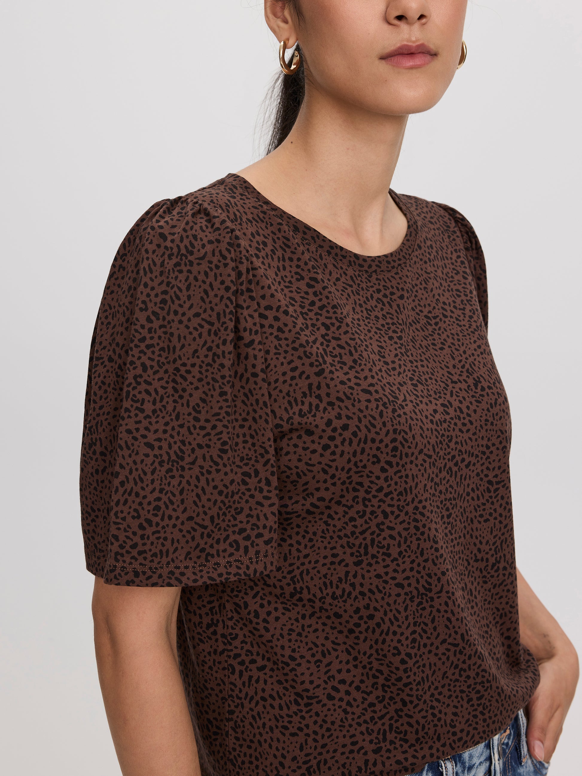 Crew-Neck Top with Short Flutter Sleeves