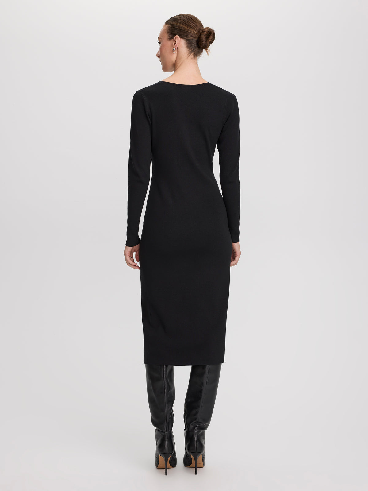Long-Sleeve Midi Dress with Asymmetrical Slit