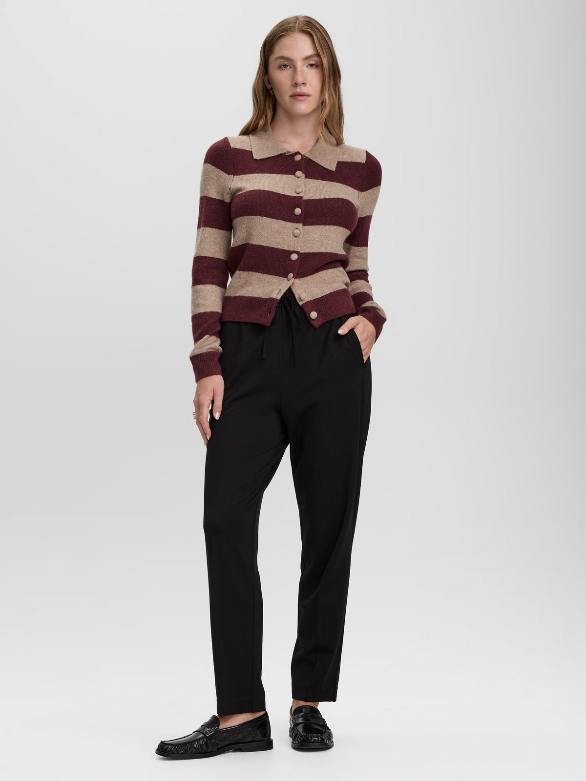 Tapered-Leg High-Rise Pants with Elastic Waistband