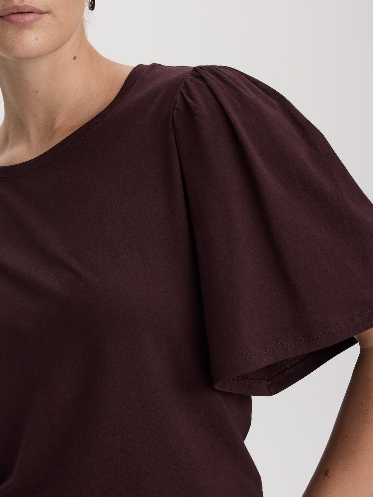 Crew-Neck Top with Short Flutter Sleeves
