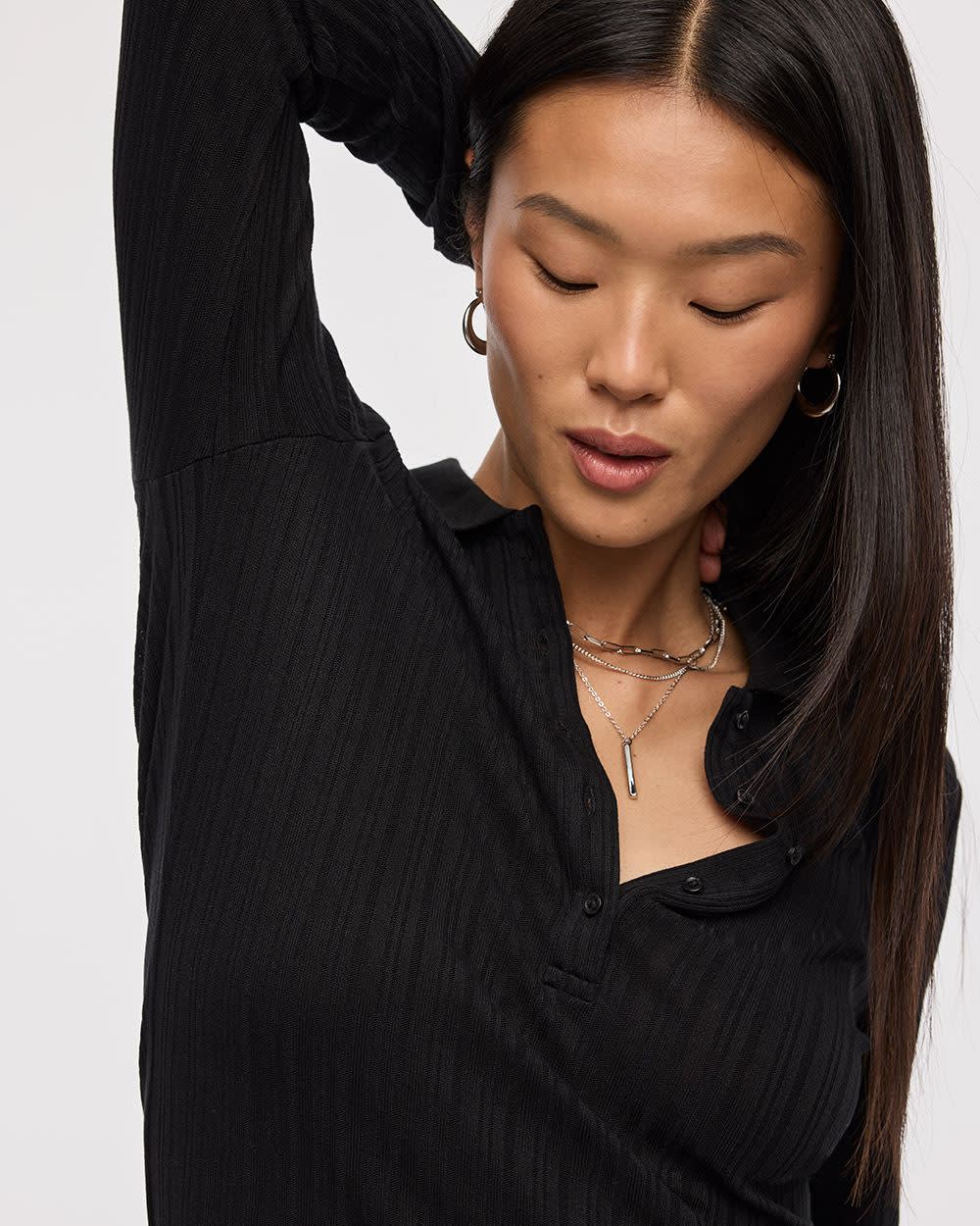 Long-Sleeve Polo Top