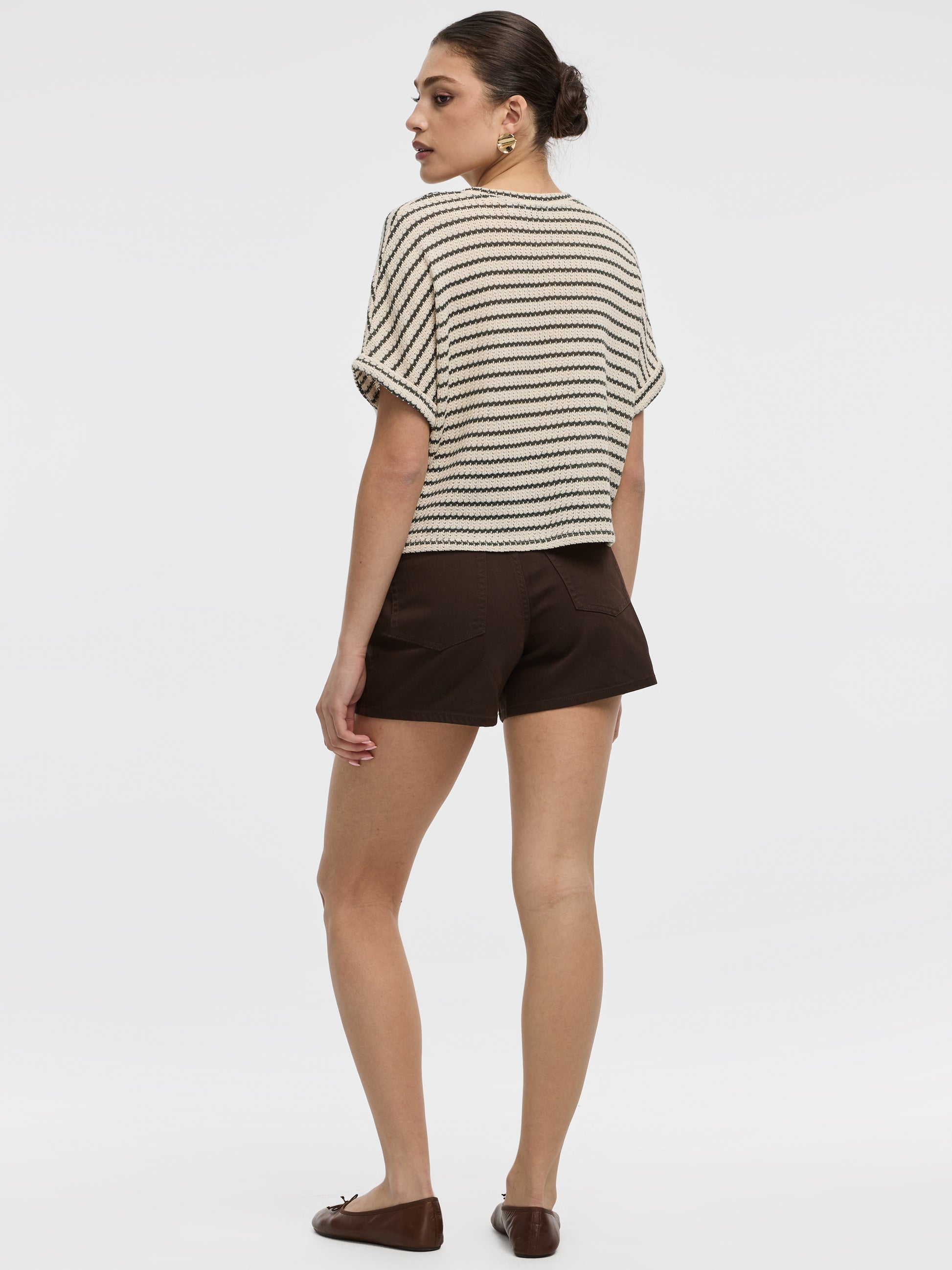 Striped Short-Dolman-Sleeve Crew-Neck Tee