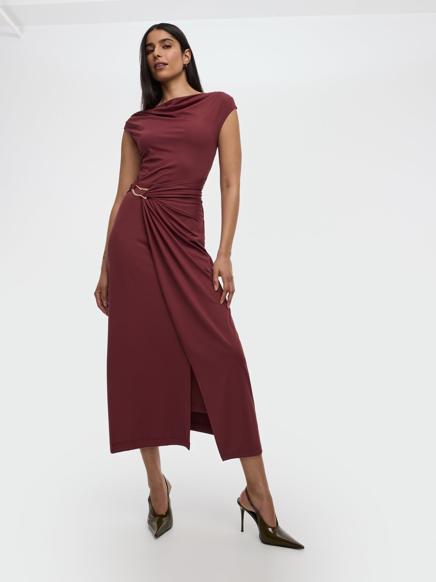 Women's Short-Sleeve Bodycon Midi Dress with Wrap Skirt | Reitmans Women's Short-Sleeve Bodycon Midi Dress with Wrap Skirt | Reitmans